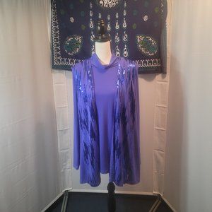 Bob Mackie Wearable Art,  amethyst colored, cowl necked tunic and bejeweled vest